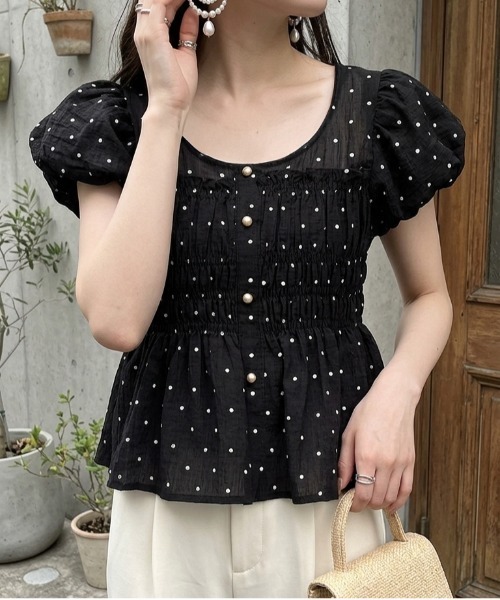 ブラウス シャツ 夏 ドットシャーリングブラウス レディース