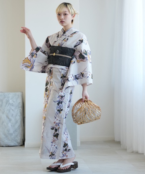 新品　utatane ウタタネ　浴衣 帯　グレーに百合片寄せ　2点セット utatane 浴衣 浴衣 単品 からしの百合片寄せ レディース : ZOZOTOWN