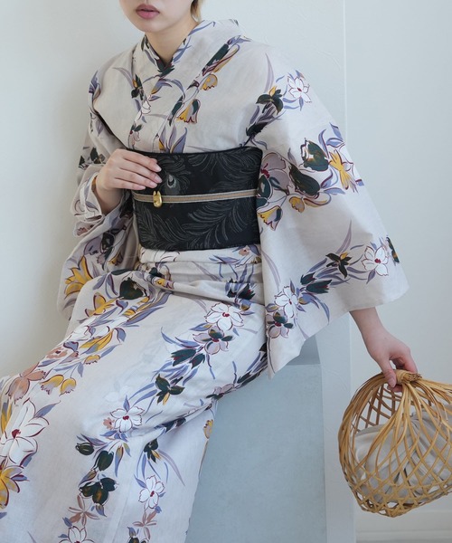新品　utatane ウタタネ　浴衣 帯　グレーに百合片寄せ　2点セット utatane 浴衣 浴衣 単品 からしの百合片寄せ レディース : ZOZOTOWN