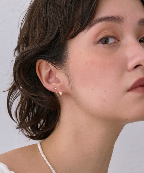 イヤリング 入学式 「K10」淡水パールチェーンイヤリング/ピアス レディースの画像