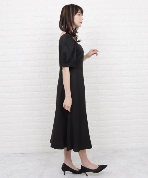 スクエアネックフレアワンピース パフスリーブドレス250104 Lace Ladies ワンピース スクエアネックパフスリーブフレア