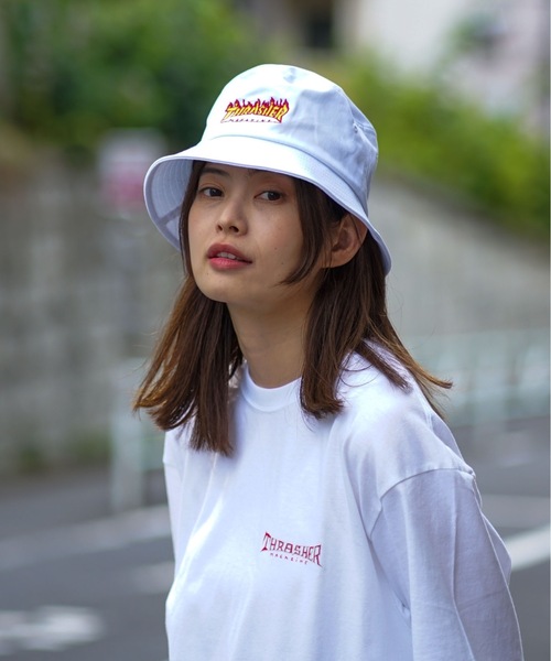 THRASHER 帽子 ハット FLAME LOGO BUCKET HAT/スラッシャーバケ