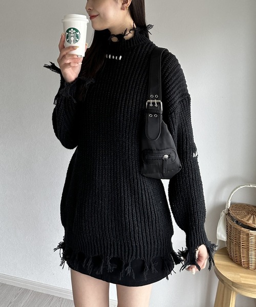 ニット セーター 「韓国コーデに」オーバーサイズダメージニット