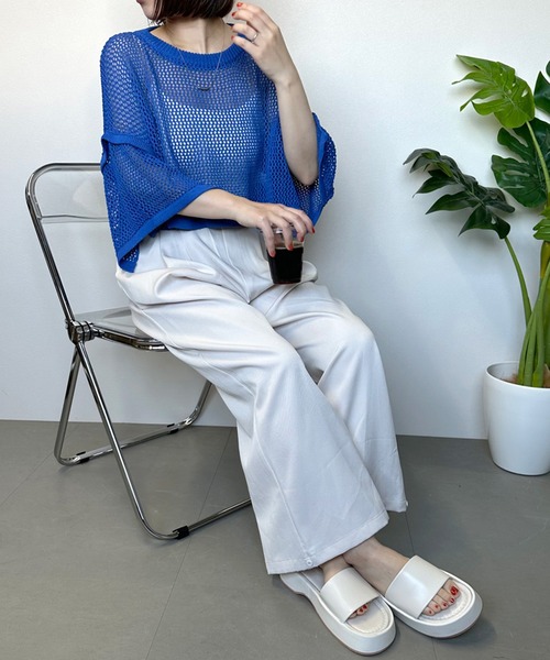 大人気完売　Meshニットスリットトップス cheriella】メッシュ風ルーズニット ショート丈トップス（ニット