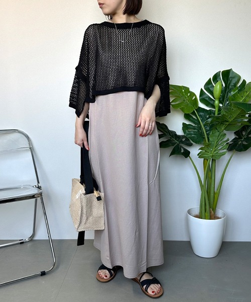 大人気完売　Meshニットスリットトップス cheriella】メッシュ風ルーズニット ショート丈トップス（ニット