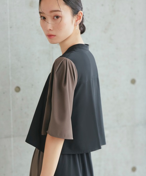 RUIRUE BOUTIQUE ワンピース 洗えるバイカラーシャツプリーツ