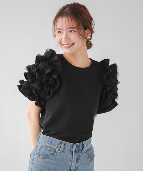 tシャツ ミルフィーユフリル袖カットソー レディース