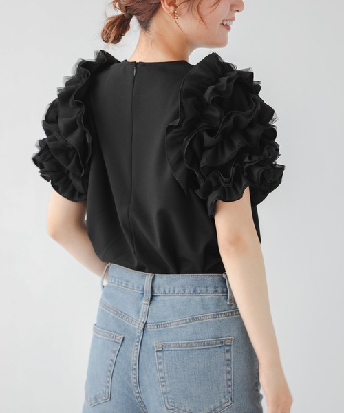 tシャツ ミルフィーユフリル袖カットソー レディース Fit more tシャツ ミルフィーユフリル袖カットソー レディース