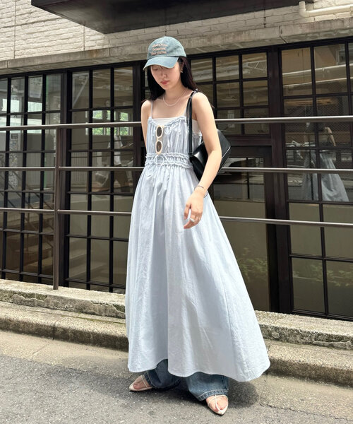 ワンピース 「3色展開」リボンギャザーキャミワンピース レディース 