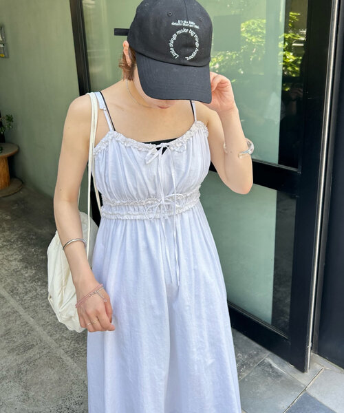 ワンピース 「3色展開」リボンギャザーキャミワンピース レディース 