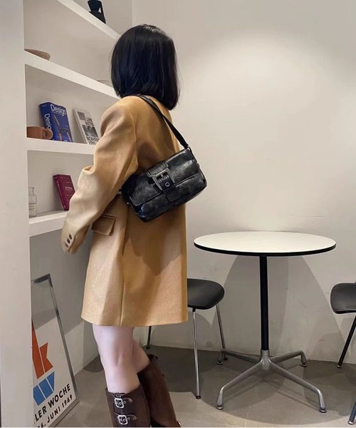 2way ハンドバッグ ショルダーストラップ付き♡フロントロック カデナ付き LA VORAGINE ショルダーバッグ バッグ 2wayスクエアショルダー