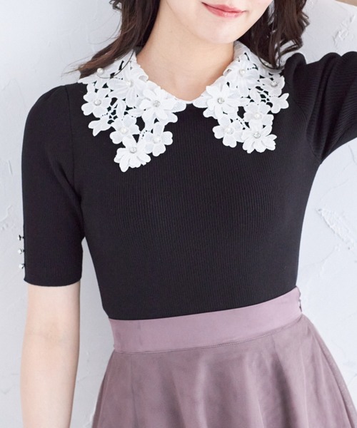 tocco closet ニット セーター 2WAYフラワーレース襟付き