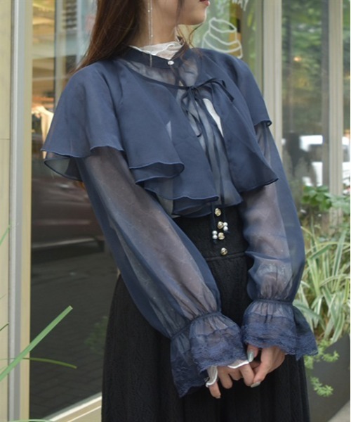 axes femme ブラウス シャツ ケープ付ラメショートブラウス