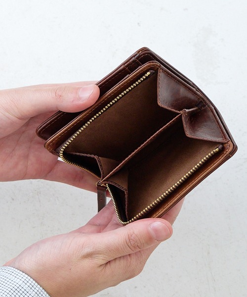 二つ折り財布 グレインレザー Kapon 二つ折り ラウンドファスナー財布 メンズ レディース 本革