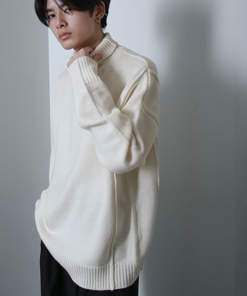 【新品】DRESSTERIOR ウールハイネックニット ホワイト ¥31,900 Nilway セーター ニット ライン オーバー ハイネック メンズ
