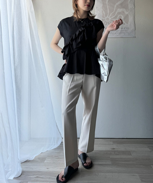ブラウス シャツ ペプラムフレア切り替え半袖トップス レディース classicalelf ブラウス シャツ 大人かわいいフリル使いフレア