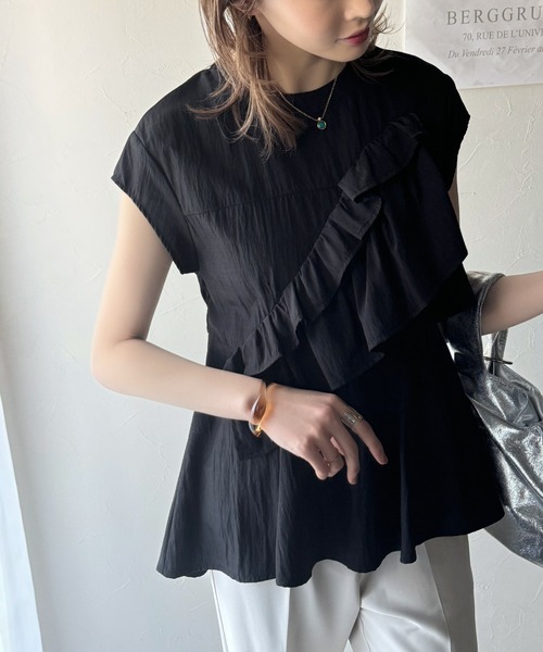 ブラウス シャツ ペプラムフレア切り替え半袖トップス レディース classicalelf ブラウス シャツ 大人かわいいフリル使いフレア