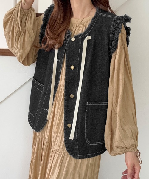 LAUIR（ラウアー） ベスト ジレ リボンデザインデニムベスト