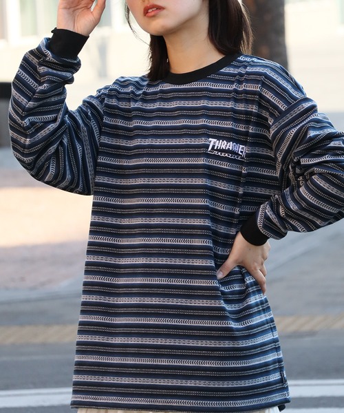 THRASHER tシャツ 「THRASHER/スラッシャー」ジャガードボーダー