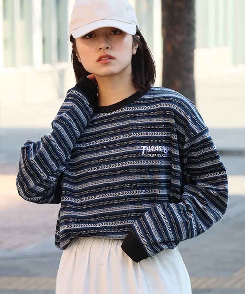 THRASHER tシャツ 「THRASHER/スラッシャー」ジャガードボーダー