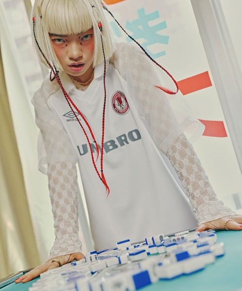 umbro tシャツ (UMBRO×ROSE BUD)SEE-THROUGH SLEEVE GAME SHIRT