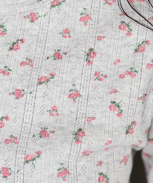 FREAK'S STORE tシャツ 花柄針抜きフライス ヘンリートップス