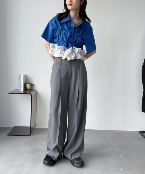 スラックス パンツ アシンメトリーストレートスラックスパンツ