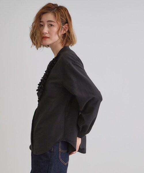 grove ブラウス シャツ スパンビンテージフリルブラウス