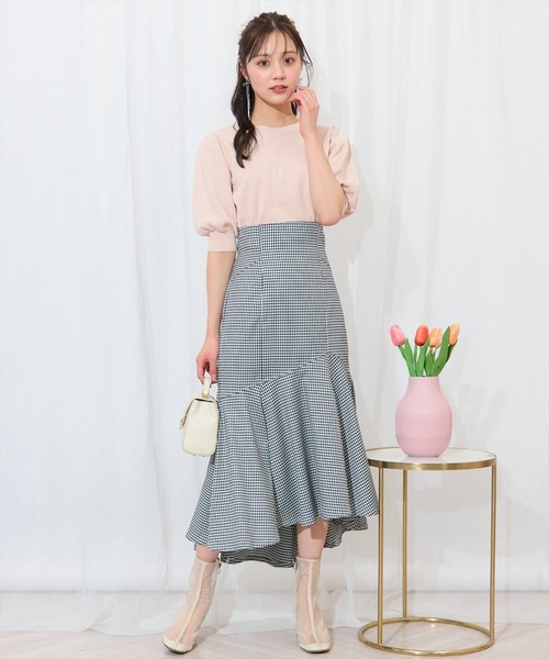 Weakened. 新品未使用サテンアシメヘムスカート ecru / moss】Asymmetry Hem Satin Skirt