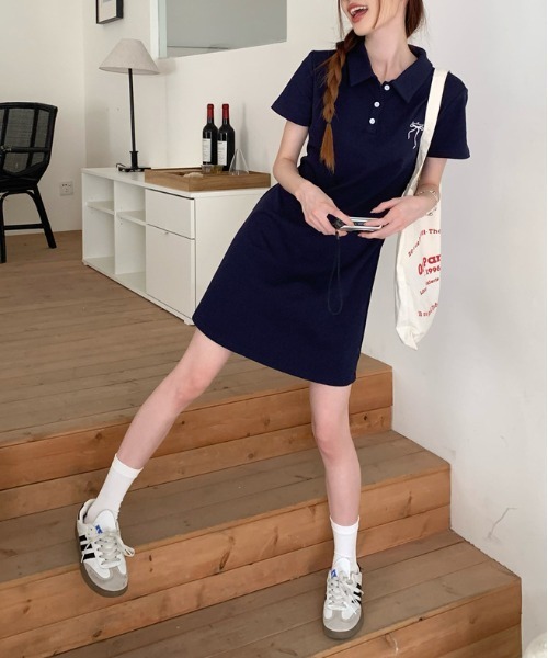 WEGO（ウィゴー） ワンピース 半袖 WEGO/リボン刺繍ポロワンピース
