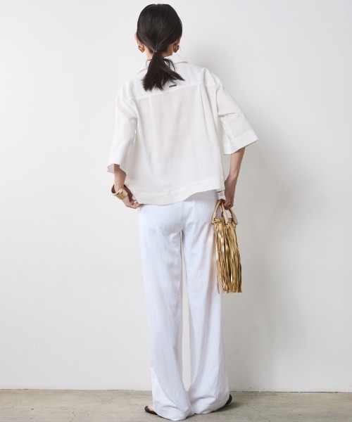 ブラウス シャツ レーヨン麻5分袖ショート丈シャツ「大きいサイズ有」シックスタイル レディース CHIC STYLE ブラウス シャツ レーヨン麻5分袖ショート丈シャツ