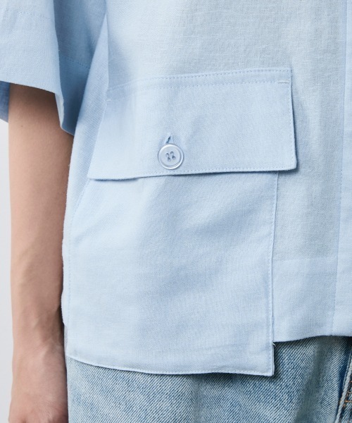 CHIC STYLE ブラウス シャツ レーヨン麻5分袖ショート丈シャツ