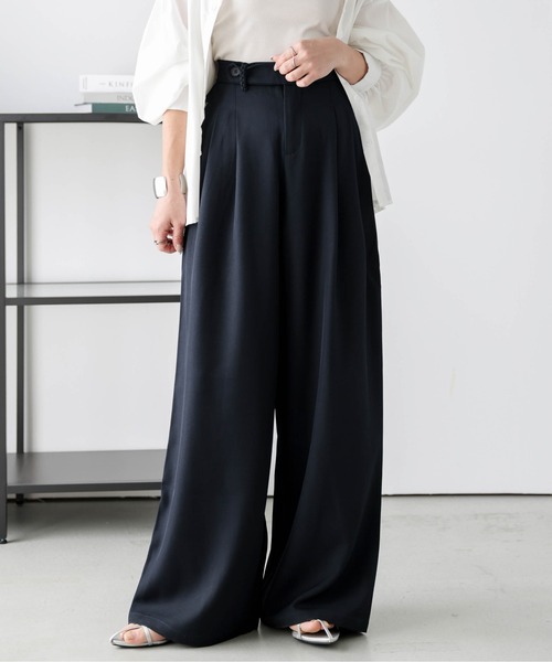 ワイドパンツ パンツ タックストレートワイドパンツ レディース