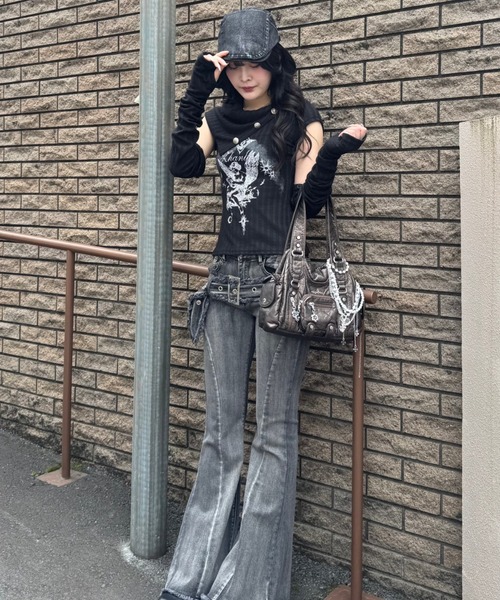 ZIPPER CLUB ジーンズ デニム デニムパンツ ベルトラインフレアデニム