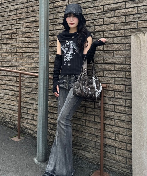 ZIPPER CLUB ジーンズ デニム デニムパンツ ベルトラインフレアデニム