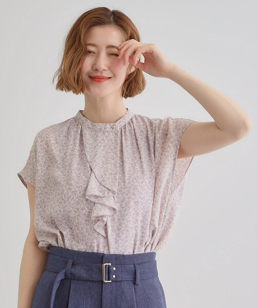 GROVE フリル付きブラウンフーディ F grove（グローブ） ブラウス