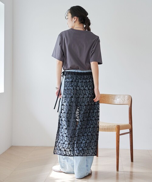 KENZO ラップスカート　巻きスカート　花柄　フラワー　黒　ブラック coen（コーエン） スカート フラワーレースチュールラップスカート