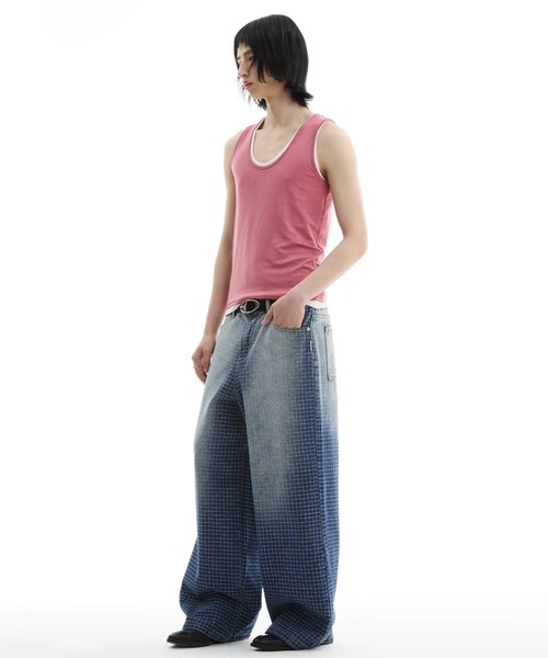 WESTBOY ジーンズ チェックグラデーションデニムパンツ ワイド