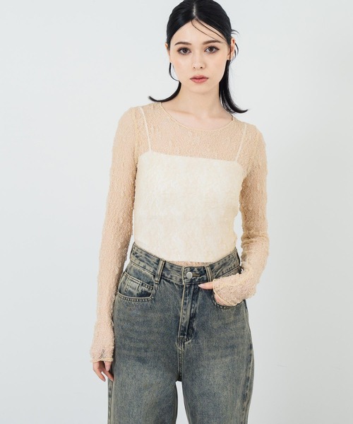 シアーロングスリーブトップス ANAP（アナップ） tシャツ シアーレースロングスリーブトップス