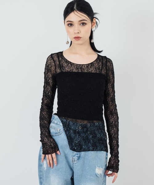 ANAP（アナップ） tシャツ シアーレースロングスリーブトップス
