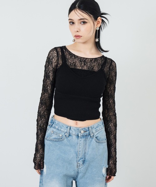 ANAP(アナップ) tシャツ シアーレースロングスリーブトップス ANAP(アナップ) tシャツ シアーレースロングスリーブトップス