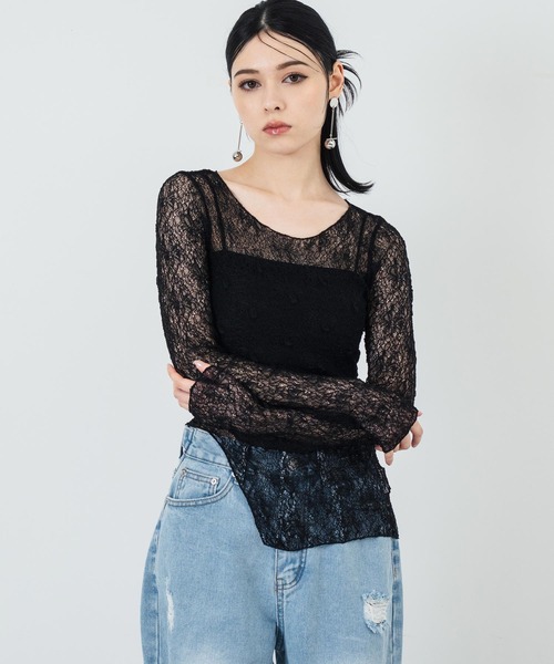ANAP（アナップ） tシャツ シアーレースロングスリーブトップス