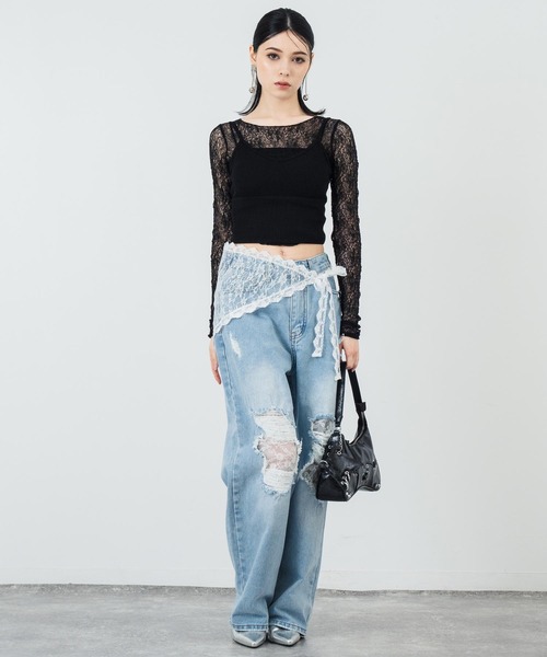 ANAP（アナップ） tシャツ シアーレースロングスリーブトップス