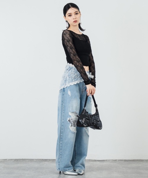 美品✨ ANAYI レース スリーブ プルオーバー ロンT シアー 近年モデル ANAYI - 美品✨ ANAYI レース スリーブ プルオーバー ロンT シアー