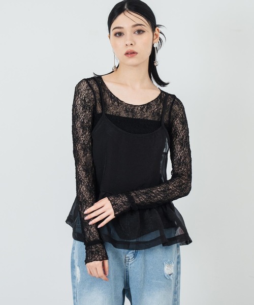 ANAP（アナップ） tシャツ シアーレースロングスリーブトップス