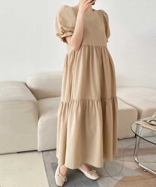 ワンピース ボリューム袖ティアードロングワンピース : ZOZOTOWN Yahoo