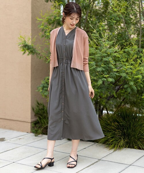 any Si S フロントボタンギャザー ワンピース any SiS(エニィスィス)の【洗える】フロントボタンギャザー