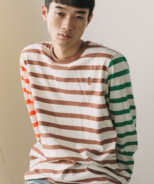 Pop trading company miffyコラボ ロンT Pop Trading Company x Miffy Embroidered Striped Long Sleeve