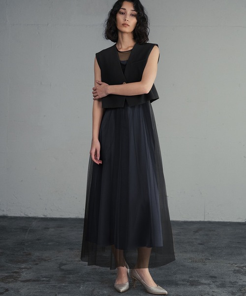 トップス ワンピース 3点セット パーティー ドレス オケージョンドレス GIRL DRESS FOR NOW ドレス ショートジレ セット チュールドレス