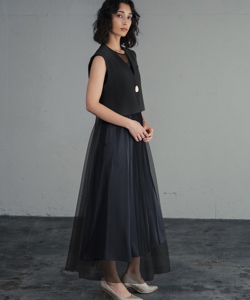 4/3までお値下げオケージョンワンピース GIRL DRESS FOR NOW ドレス ショートジレ セット チュールドレス